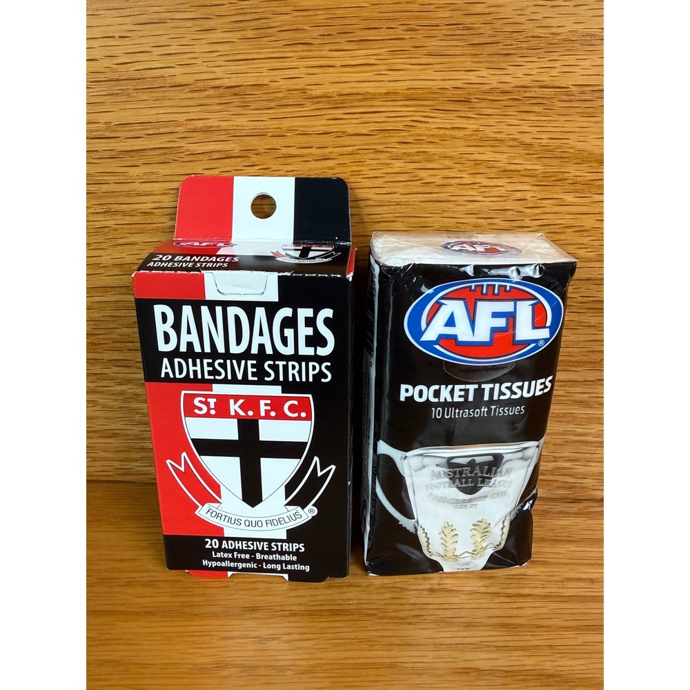 NWT AFL St Kilda FC Bandages and Pocket Tissues Set Red White Black